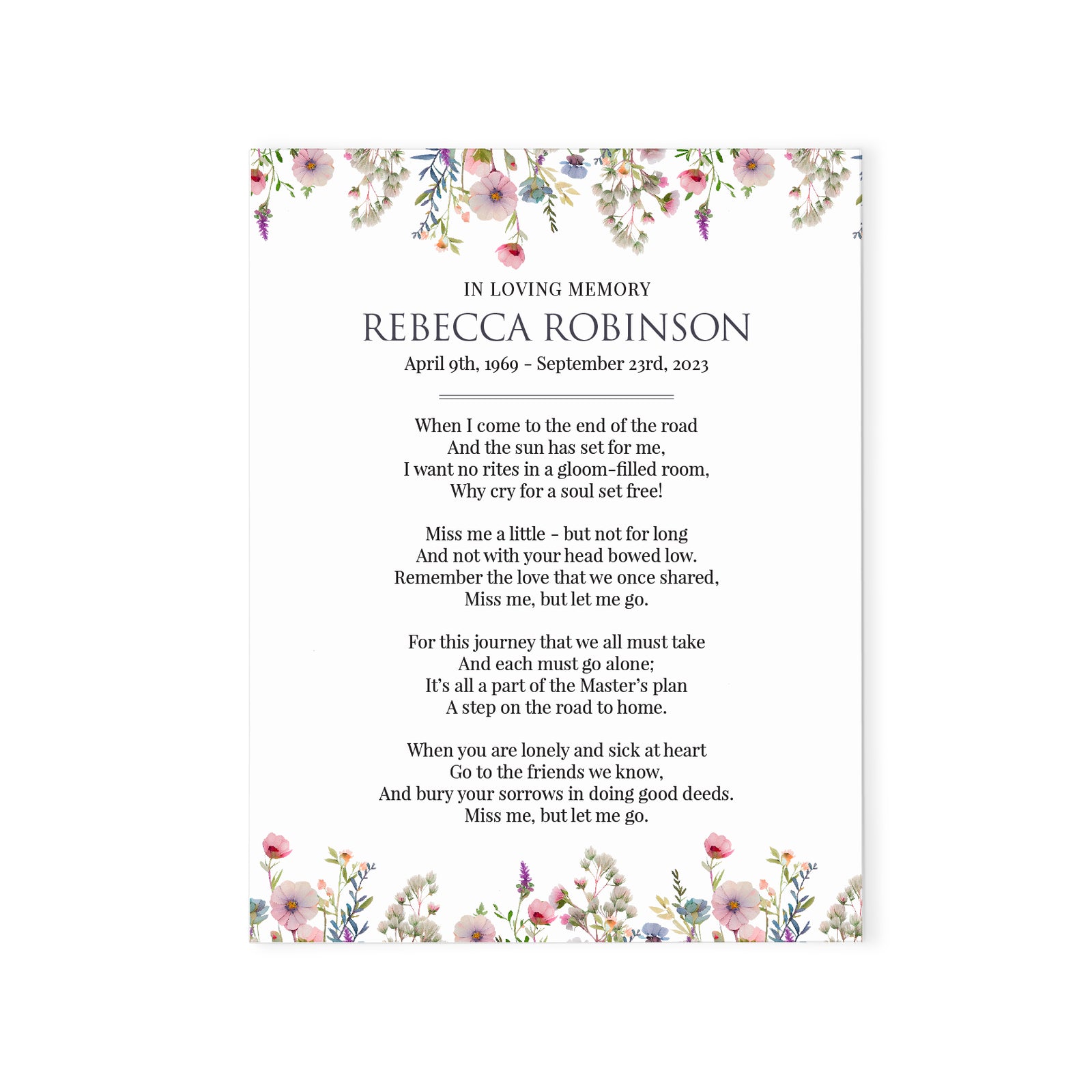 Pink Floral Custom Celebration Of Life Prayer Cards