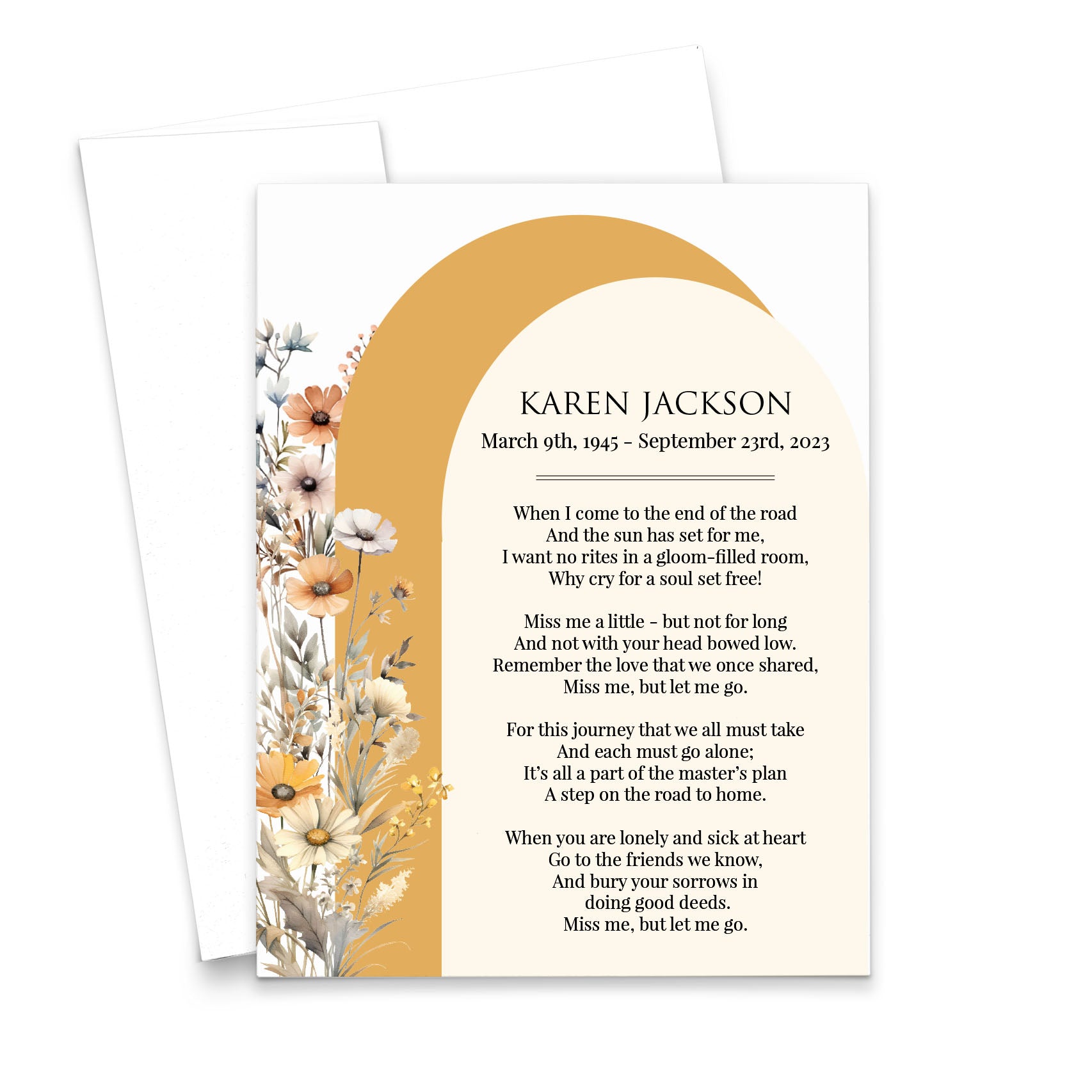 Simple Wildflower Arches Custom Prayer Cards For Funeral