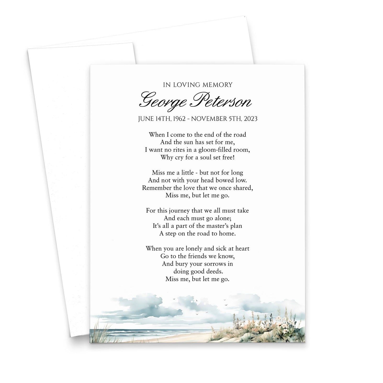 Watercolor Beach Memorial Prayer Cards For Funerals