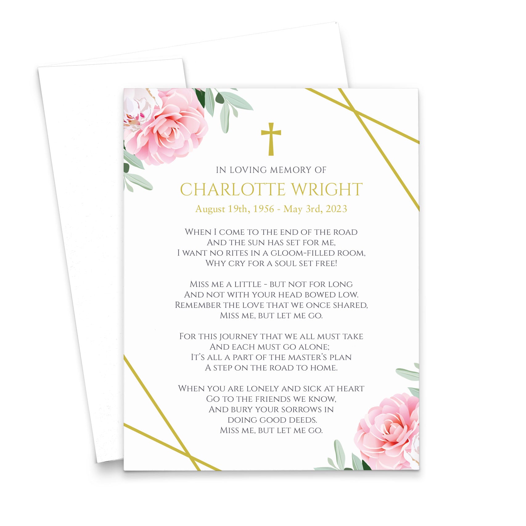 Watercolor Pink Floral Celebration Of Life Prayer Cards