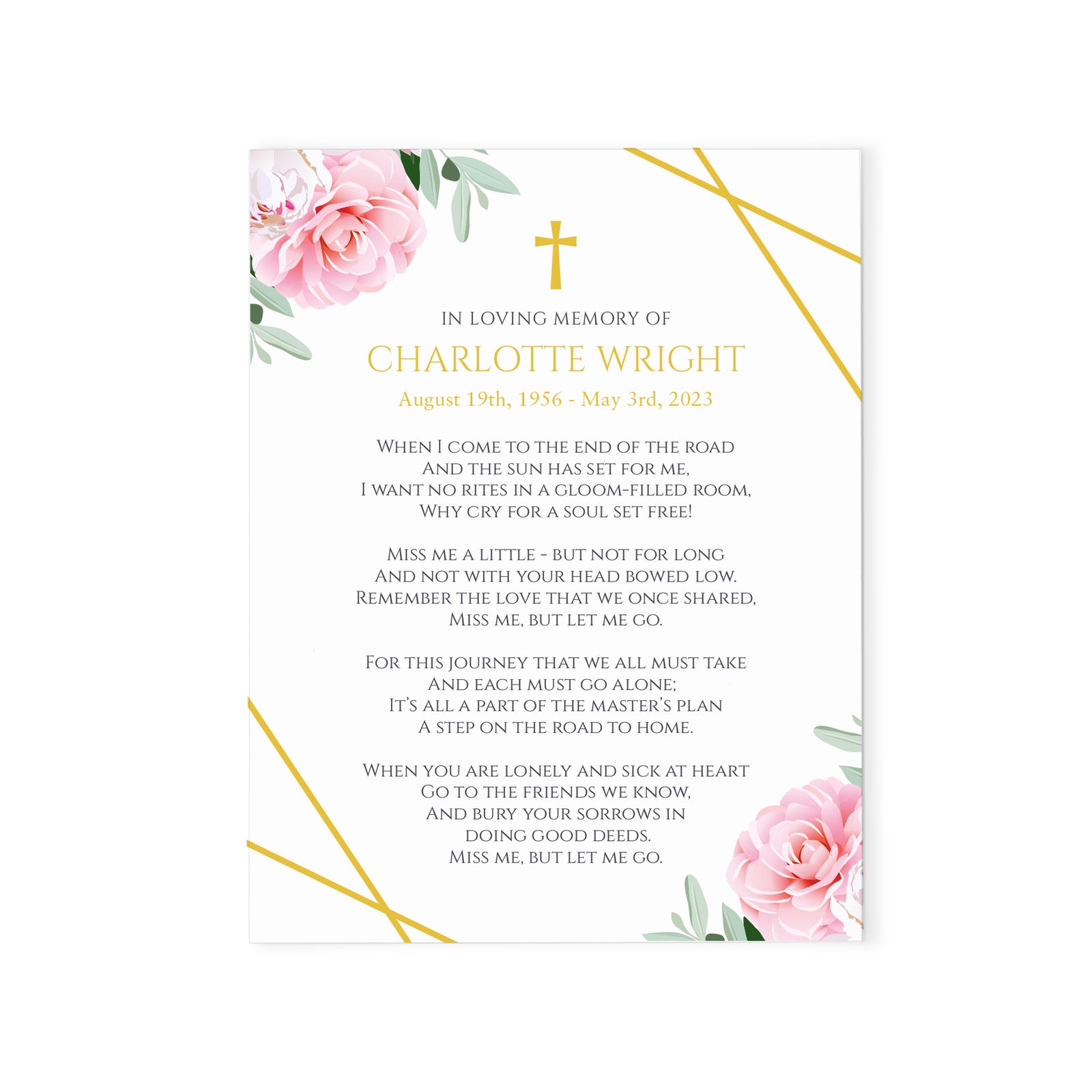 Watercolor Pink Floral Celebration Of Life Prayer Cards