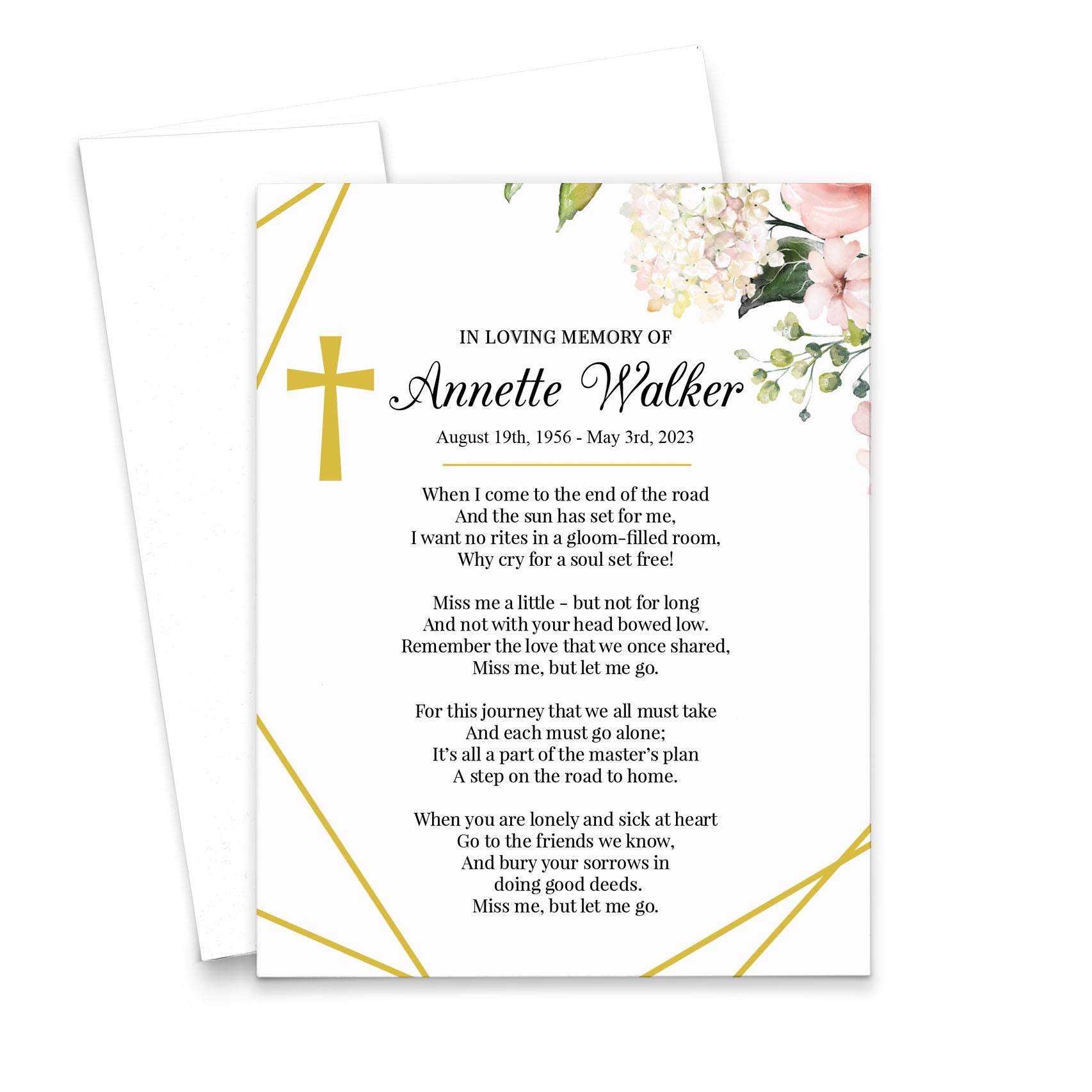 Personalized Funeral Prayer Cards With Pink Flowers