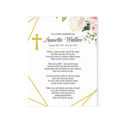 Personalized Funeral Prayer Cards With Pink Flowers