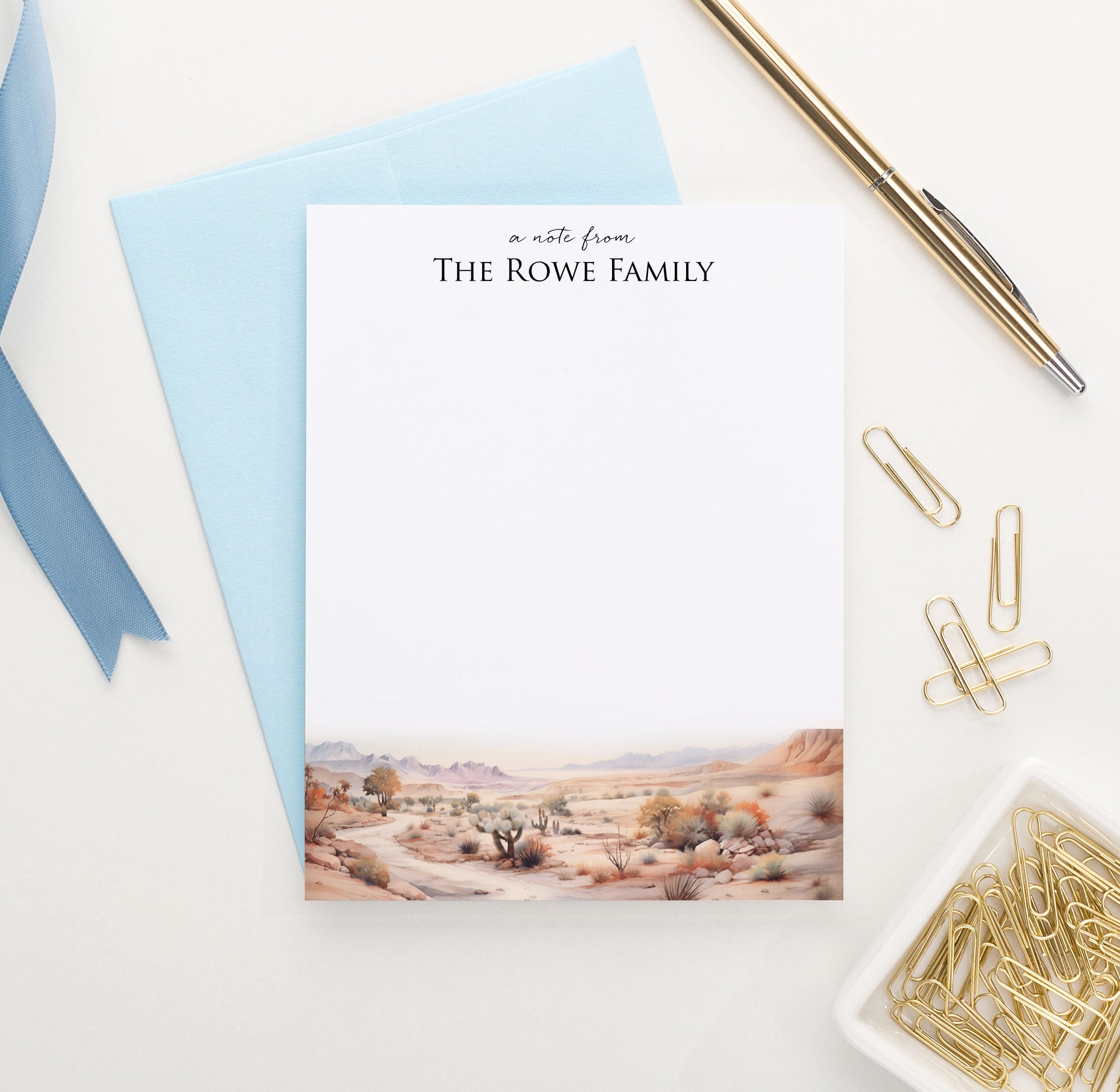 Watercolor Desert Landscape Personalized Stationery For Family