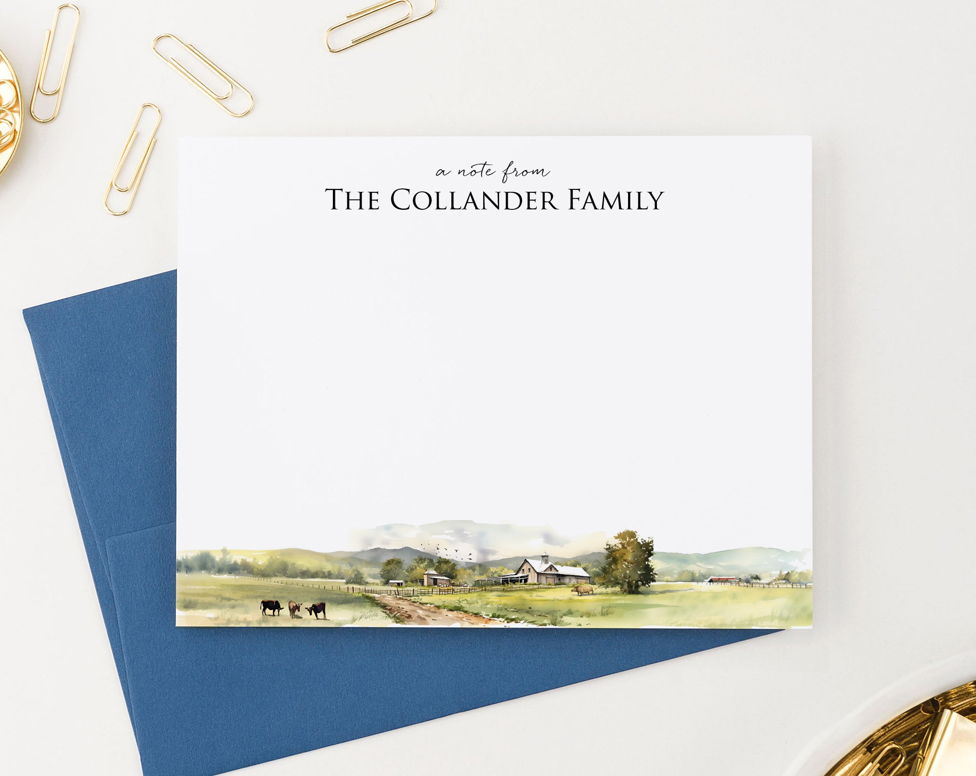 Farmhouse Landscape Personalized Family Stationery Note Cards