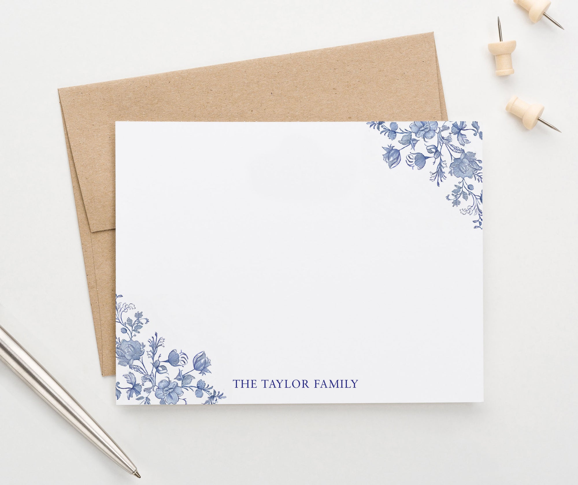 Chinoiserie Personalized Family Stationery With Flowers 