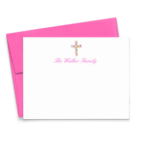 Colorful Personalized Family Stationery With Floral Cross