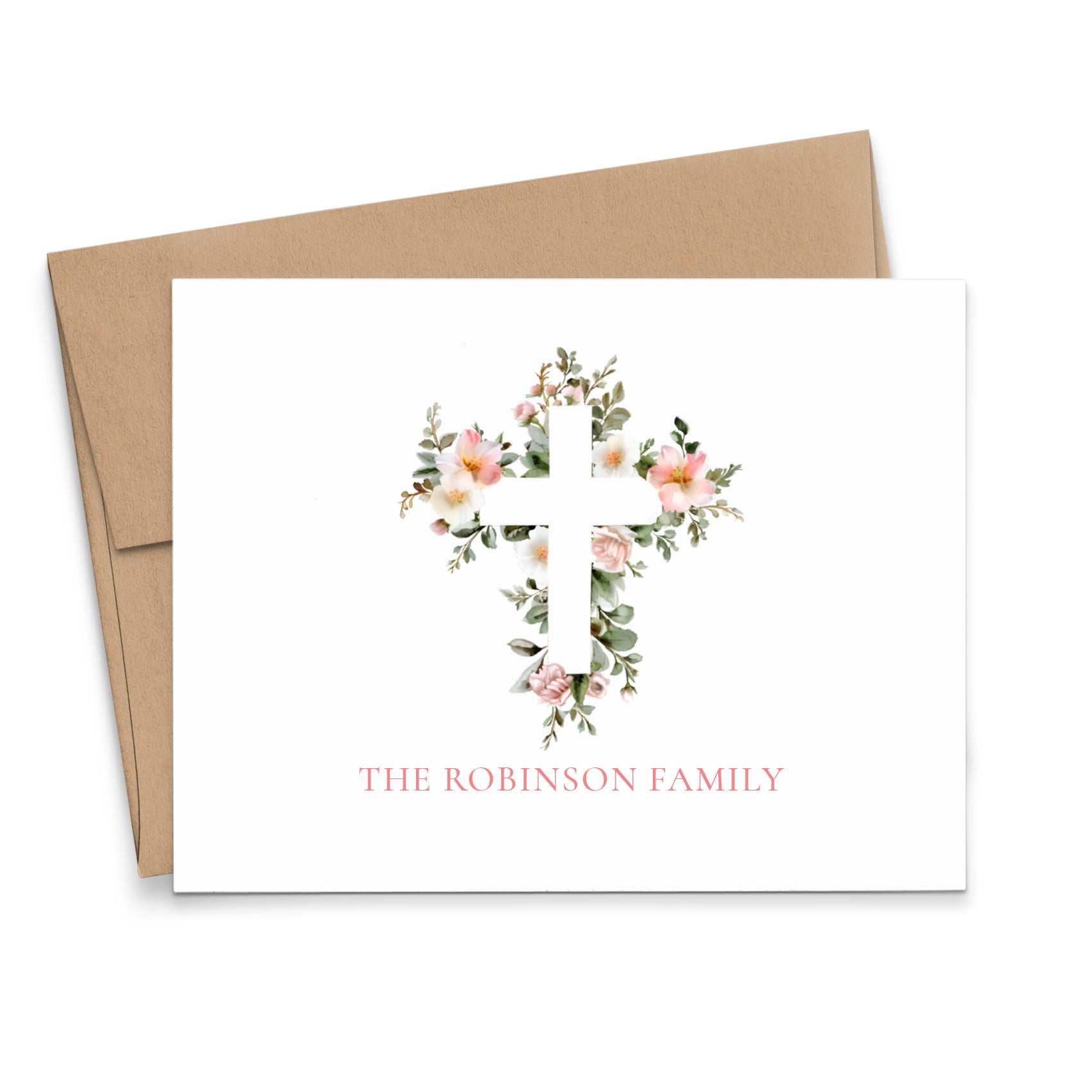 Folded Pink Floral Personalized Family Stationery With Name - Modern ...