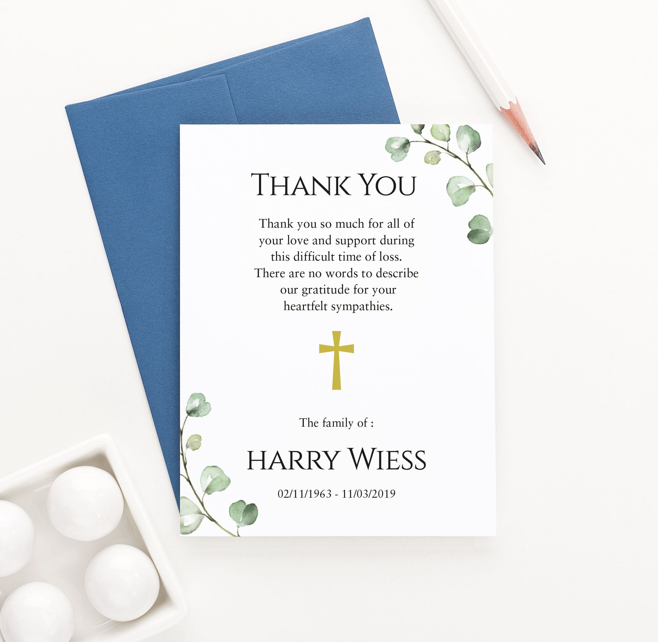 Greenery Funeral Sympathy Thank You Notes Personalized - Modern