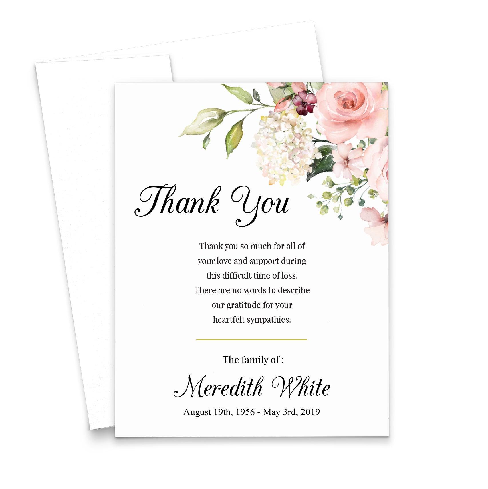 Floral Corner Personalized Funeral Thank You Cards with Message