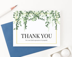 Funeral Sympathy Thank You Folded Cards With Greenery