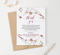 Rustic Personalized Sympathy Thank You Cards With Wildflowers