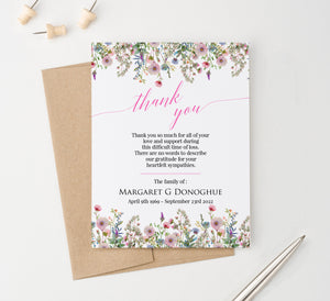 Pink Floral Personalized Thank You Cards For Funeral
