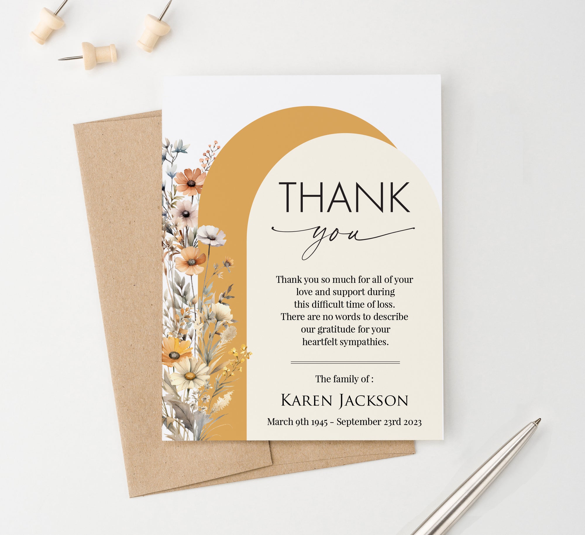 Fall Wildflower Arches Thank You Sympathy Cards Personalized