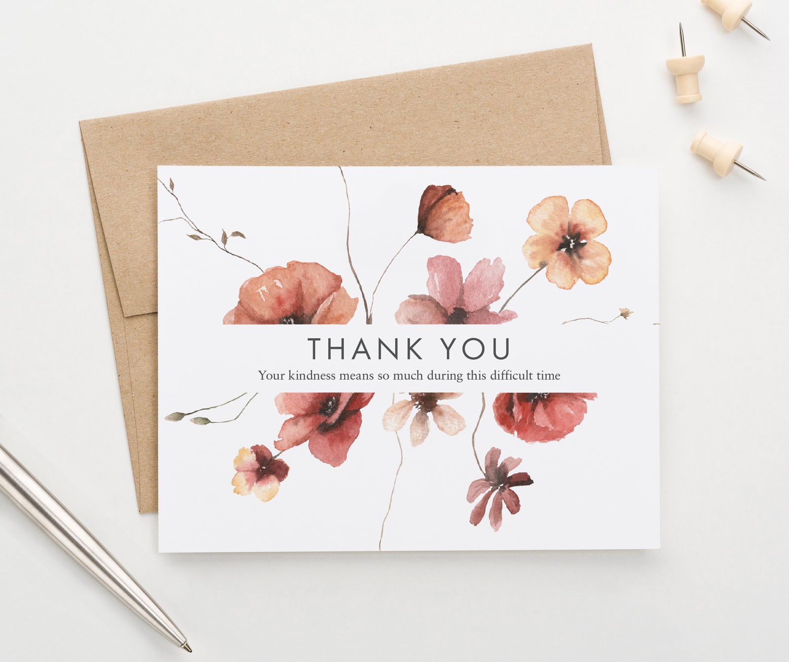 Modern Elegant Floral Folded Funeral Thank You Cards