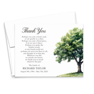 Watercolor Sympathy Thank You Cards With Oak Tree