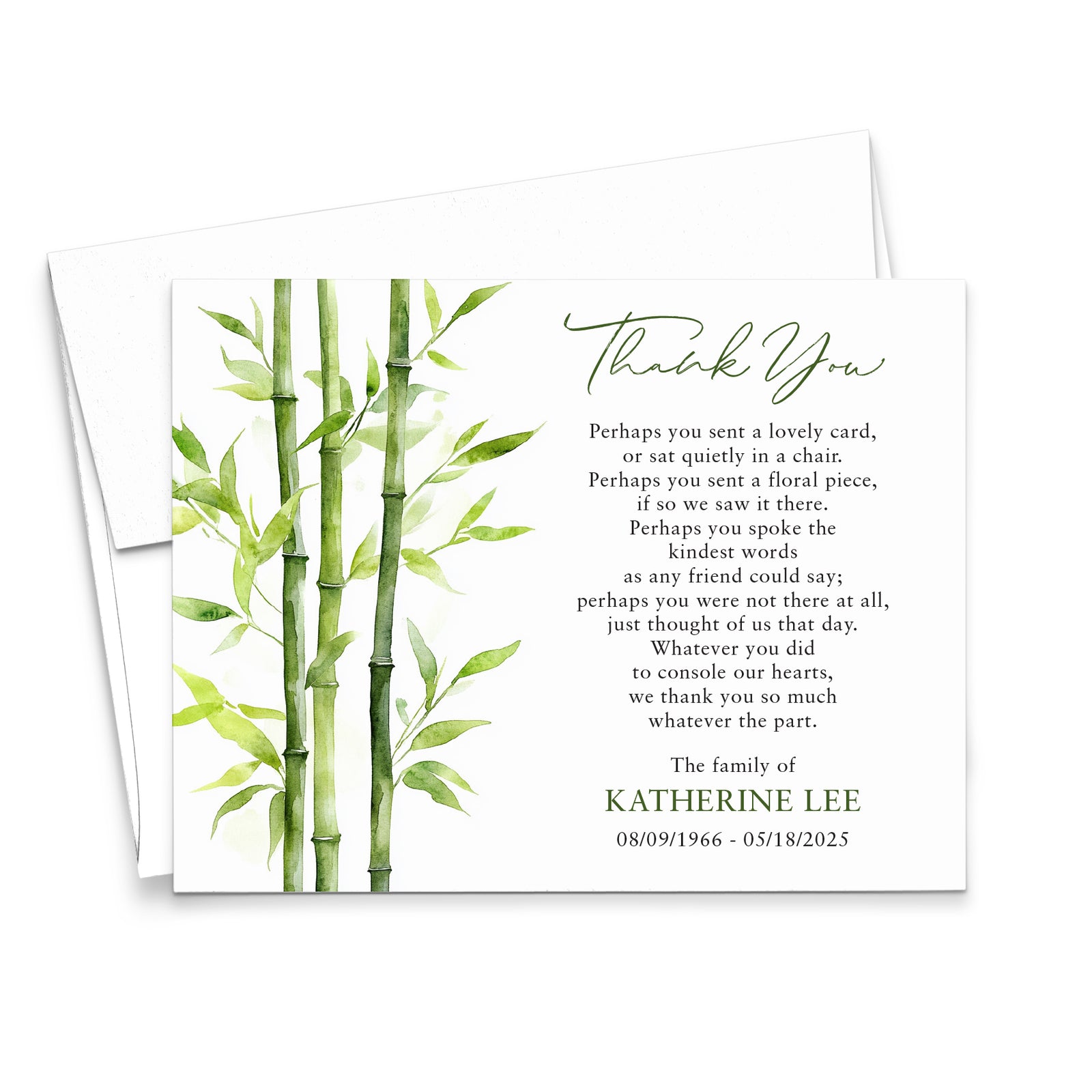 Bamboo Bereavement Thank You Cards Personalized