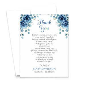 Floral Thank You Cards For Funeral With Blue Roses
