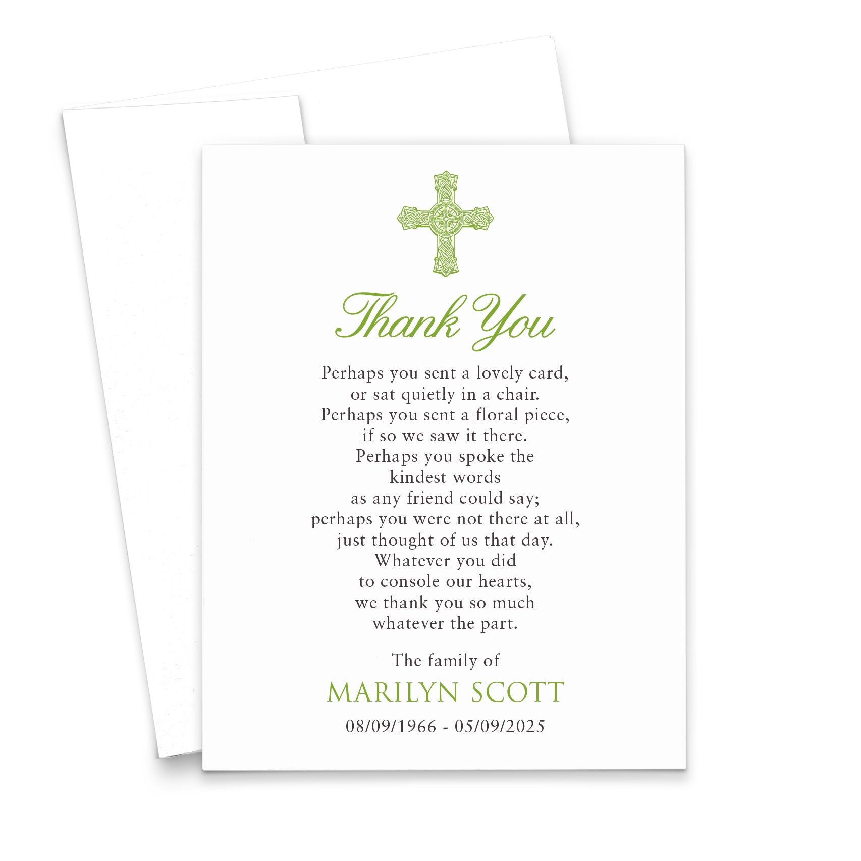 Irish Funeral Thank You Notes With Celtic Cross