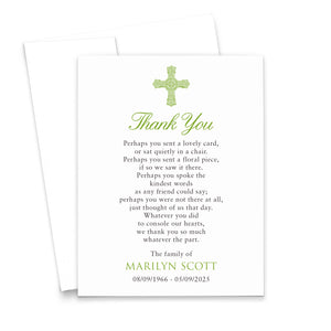 Irish Funeral Thank You Notes With Celtic Cross