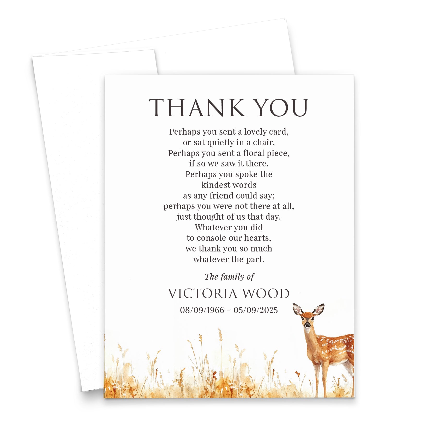 Rustic After Funeral Sympathy Thank You Cards With Deer