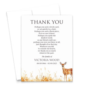 Rustic After Funeral Sympathy Thank You Cards With Deer