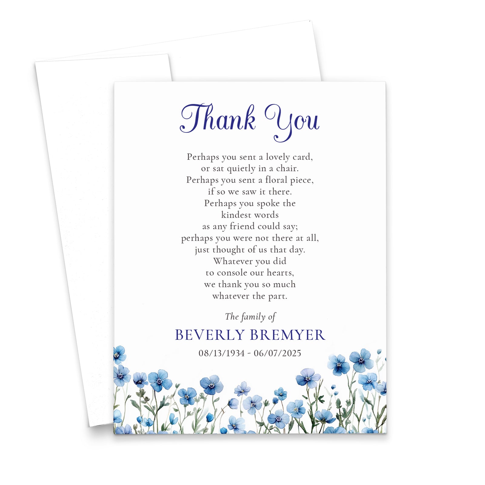 Blue Forget Me Not Thank You Cards For Funeral
