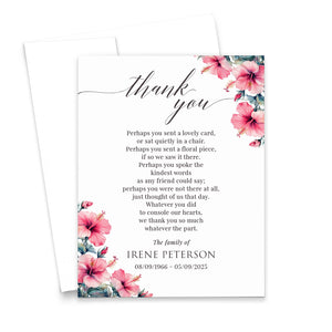 Hawaiian Funeral Sympathy Thank You Cards Tropical Theme