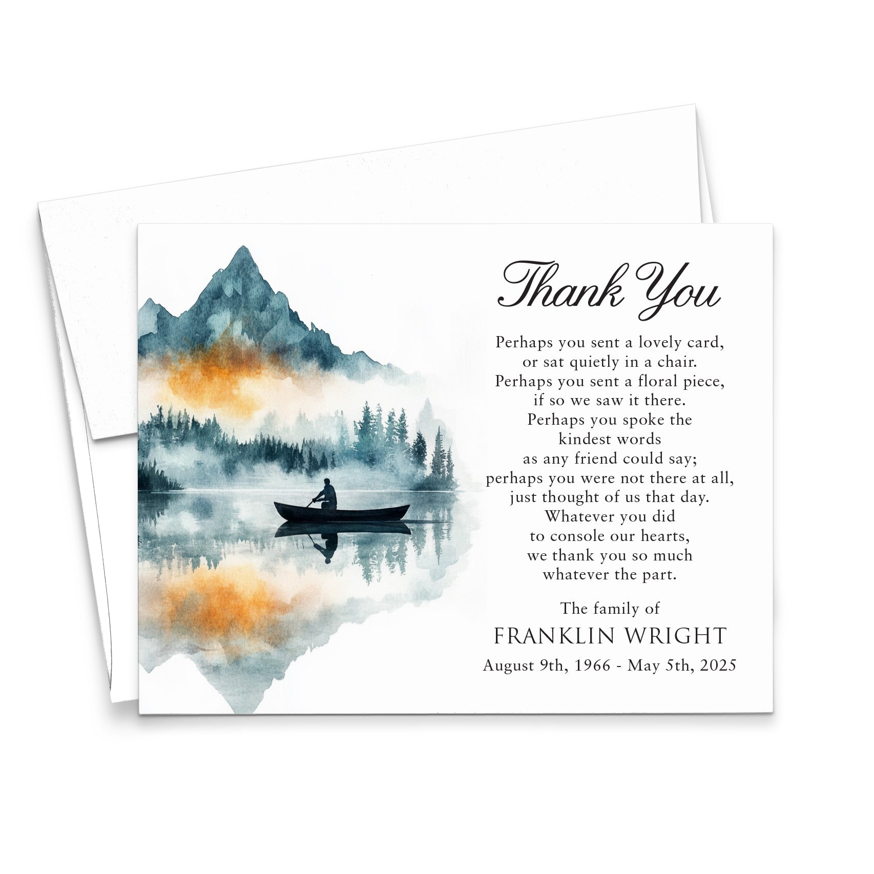 Fishing Theme Bereavement Thank You Cards With Mountains