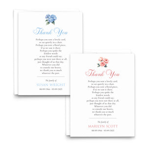 Peonies And Hydrangea Funeral Thank You Cards Pink Or Blue