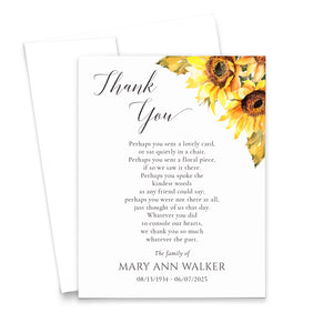 Rustic Theme Sympathy Thank You Notes With Sunflowers
