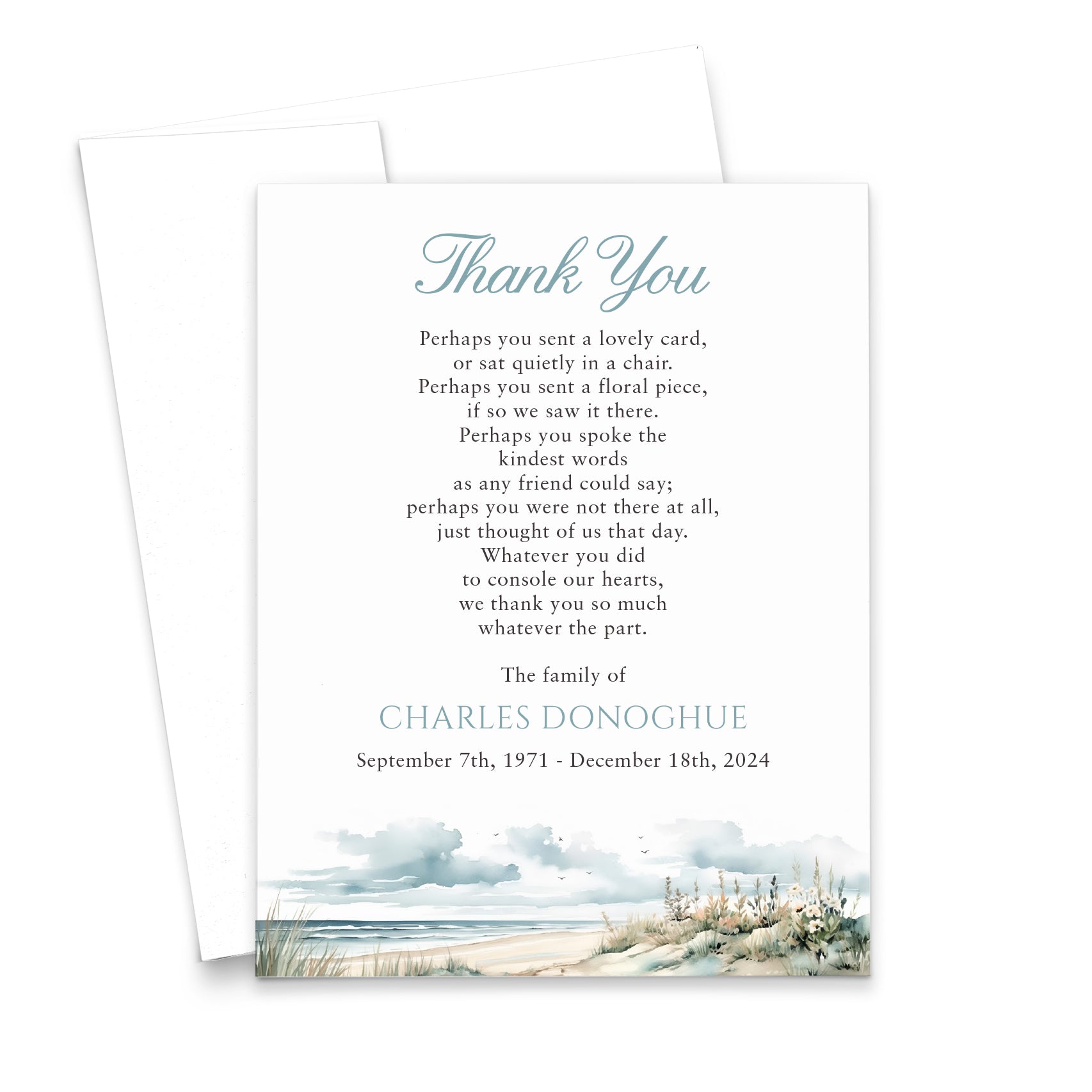Watercolor Beach Thank You Cards For Funeral Personalized