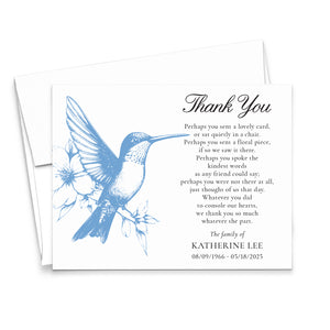 Elegant Hummingbird Thank You Cards For After Funeral