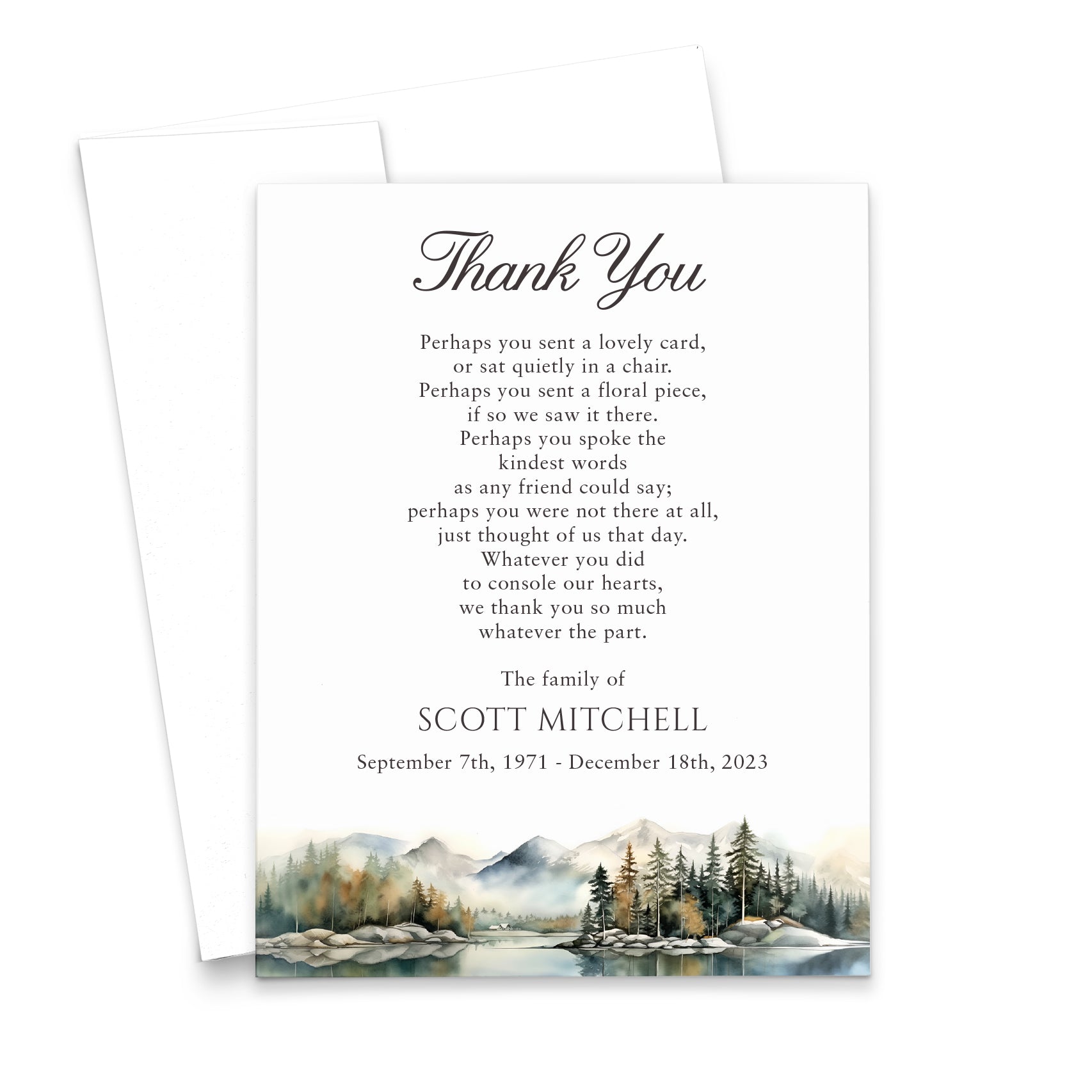 Watercolor Mountain Thank You Sympathy Cards Personalized
