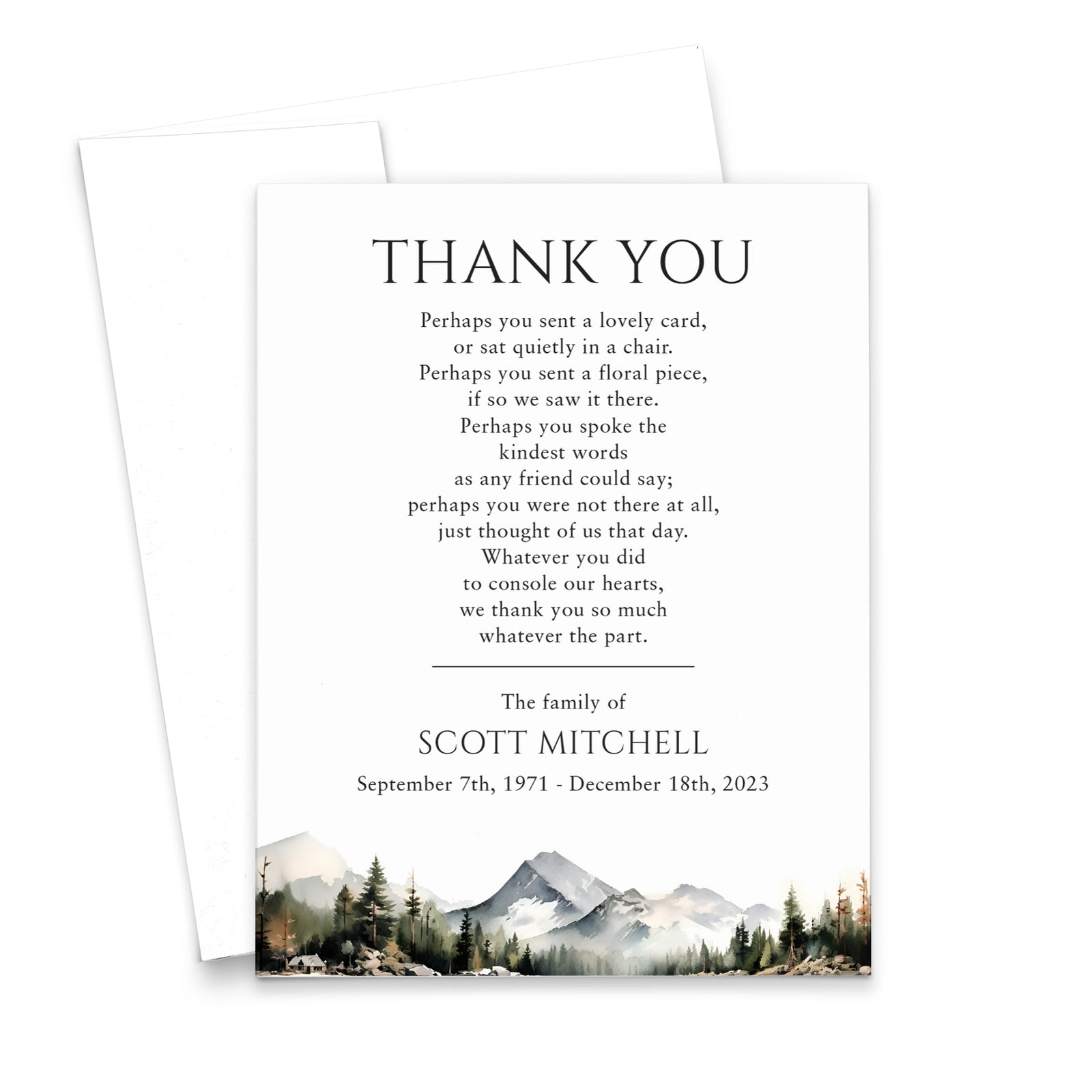 Nature Theme Funeral Thank You Cards With Mountains
