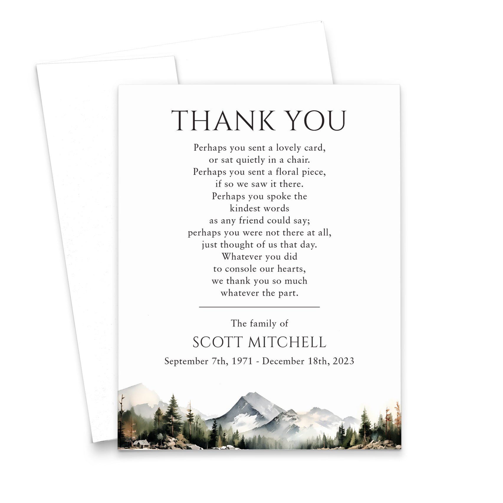 Nature Theme Funeral Thank You Cards With Mountains