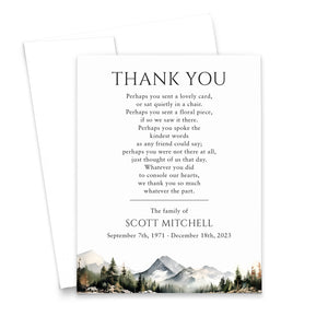 Nature Theme Funeral Thank You Cards With Mountains