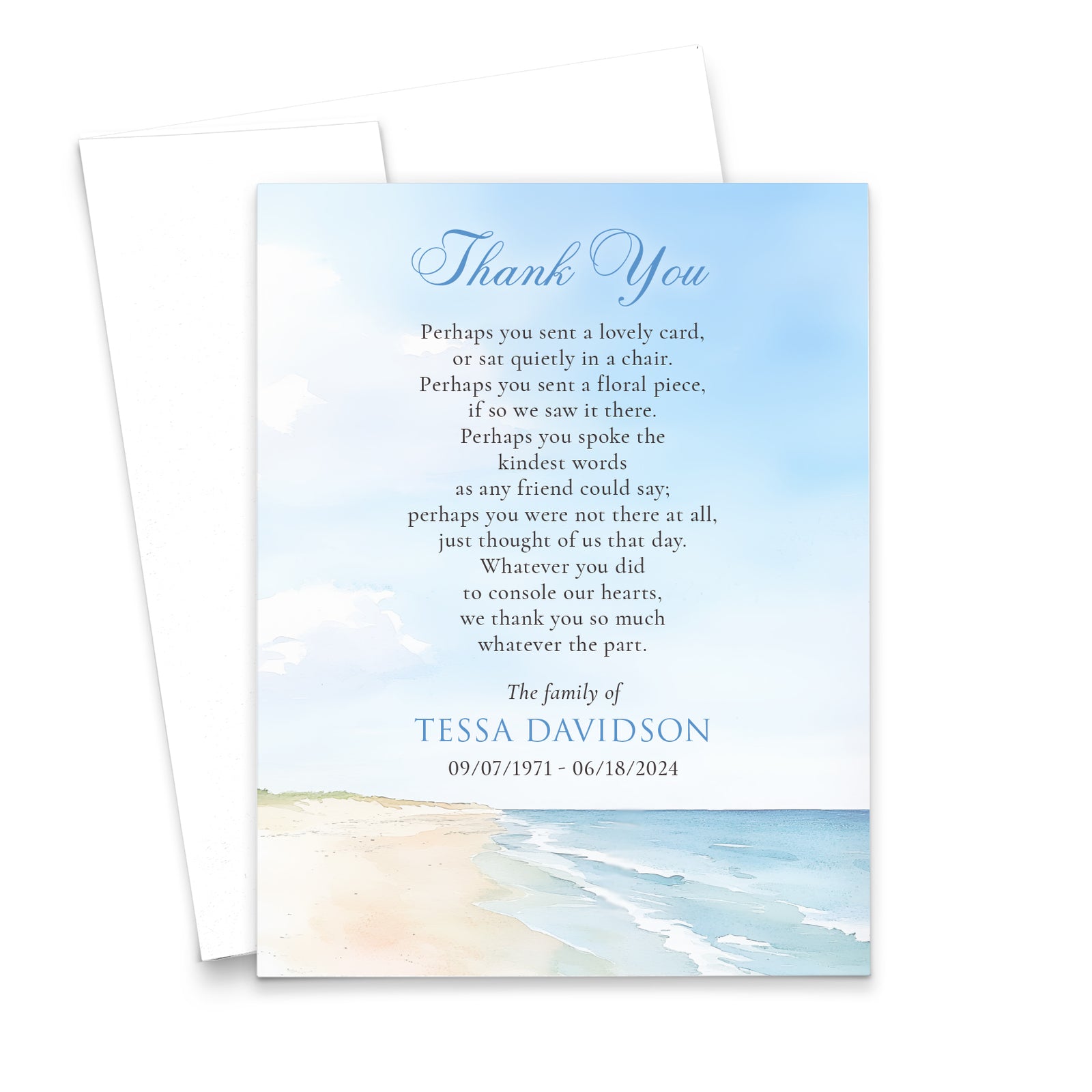 Classy Custom Funeral Thank You Cards Beach Theme