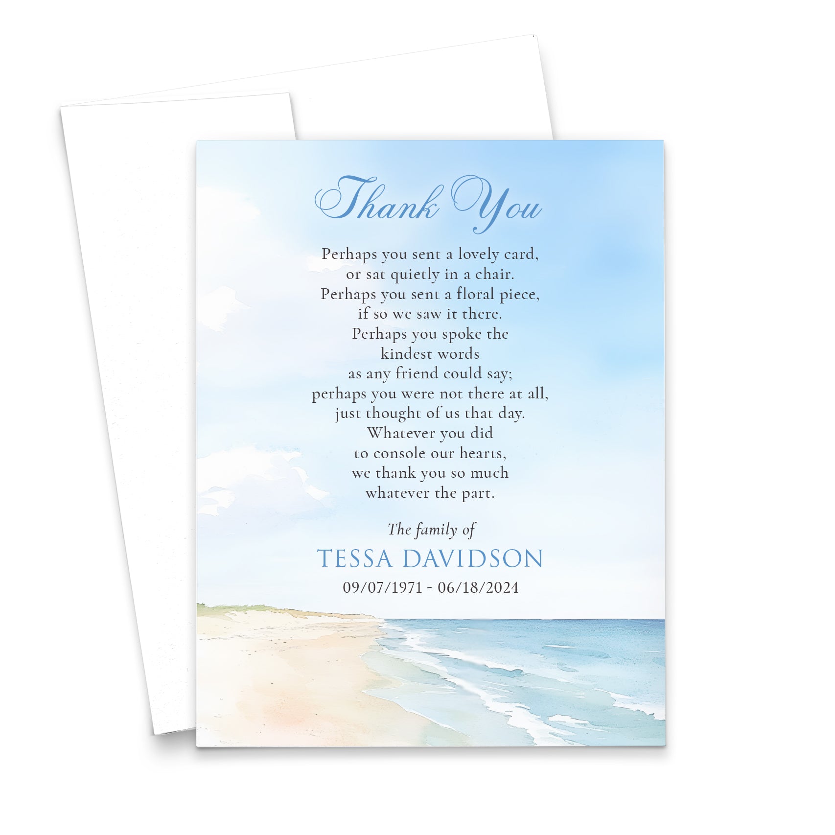 Classy Custom Funeral Thank You Cards Beach Theme