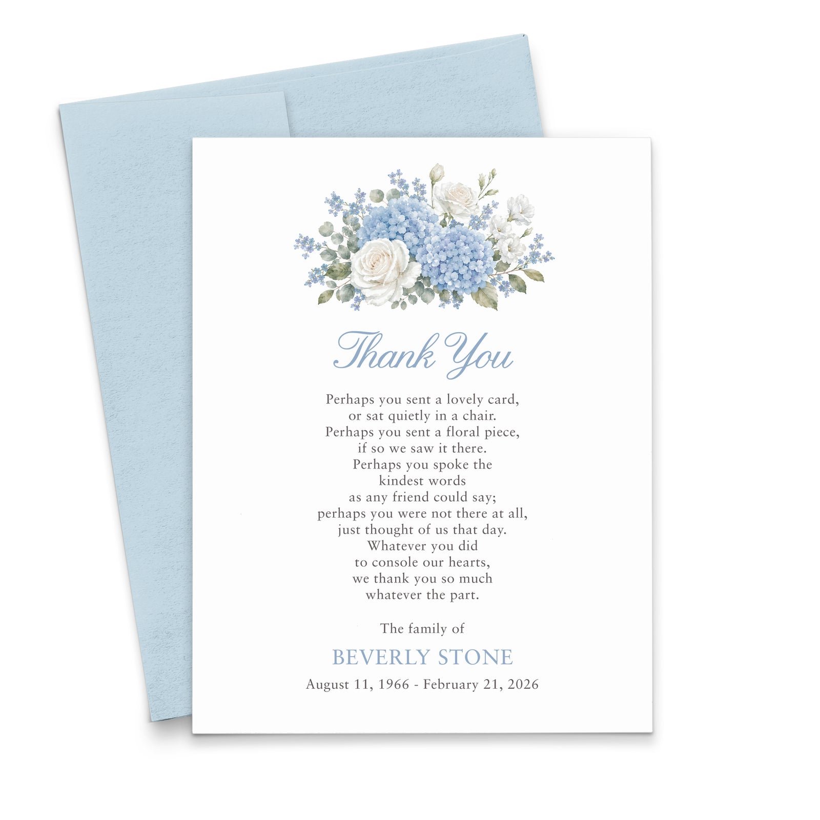 Blue Hydrangea Floral Funeral Thank You Cards