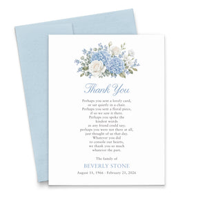 Blue Hydrangea Floral Funeral Thank You Cards