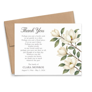 Magnolia Sympathy Thank You Cards For Funeral