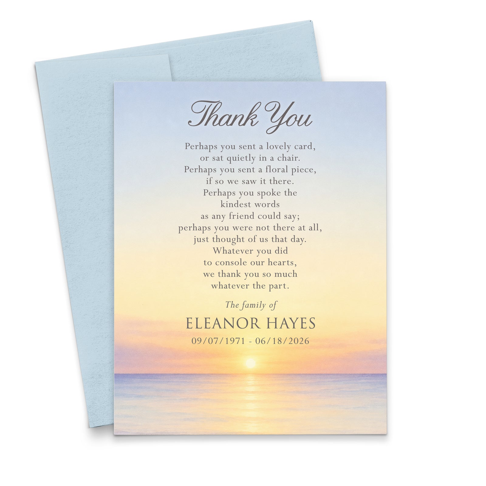 Beach Sunset Celebration Of Life Thank You Cards