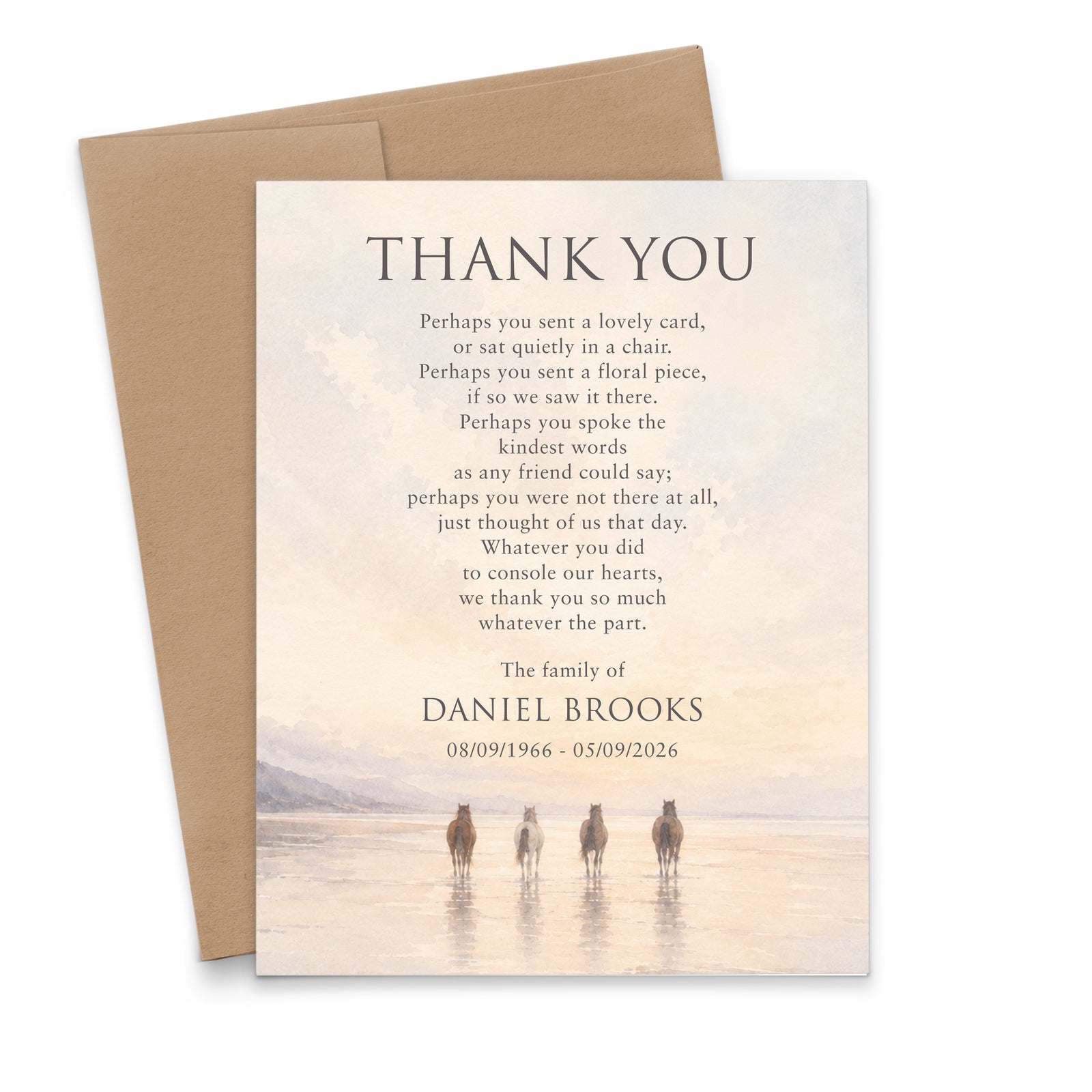 Watercolor Horses Memorial Thank You Cards