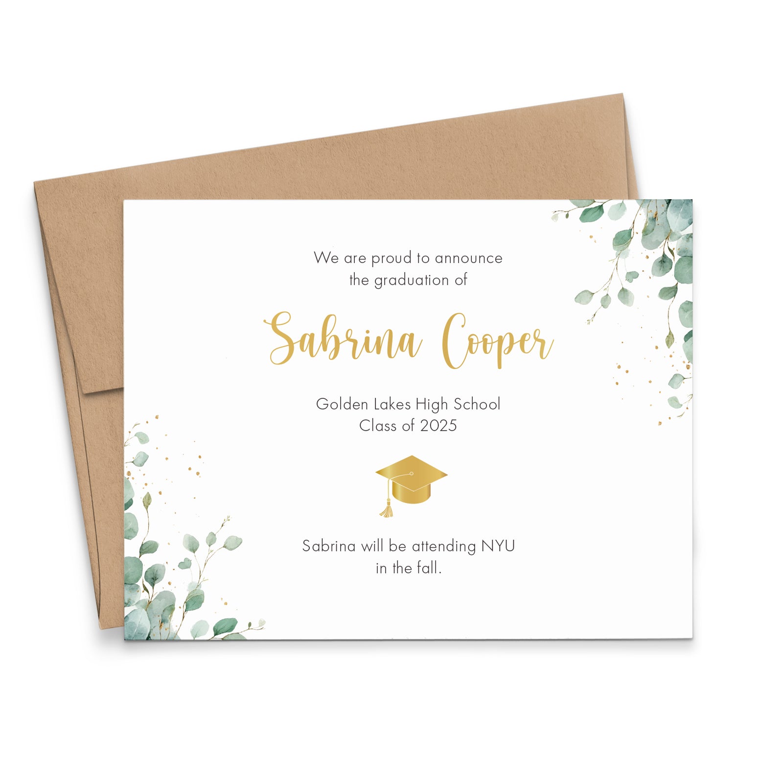 Gold And Green Personalized Graduation Announcement Card