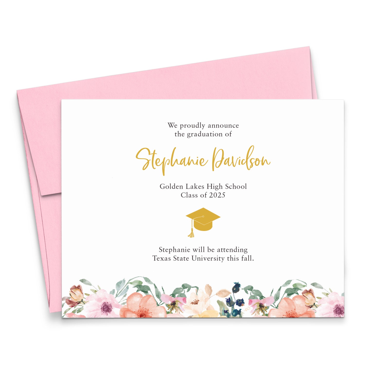 Customizable Graduation Announcement Cards With Flowers