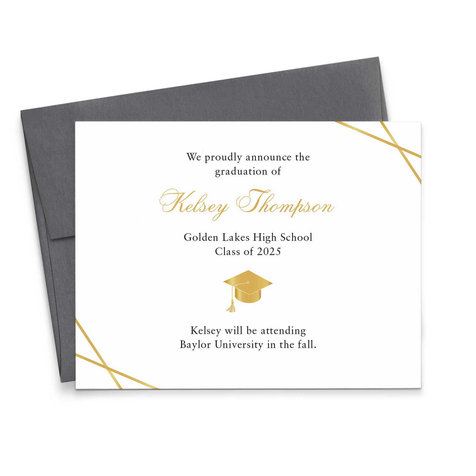 Black And Gold Graduation Announcements 2025 With Envelopes
