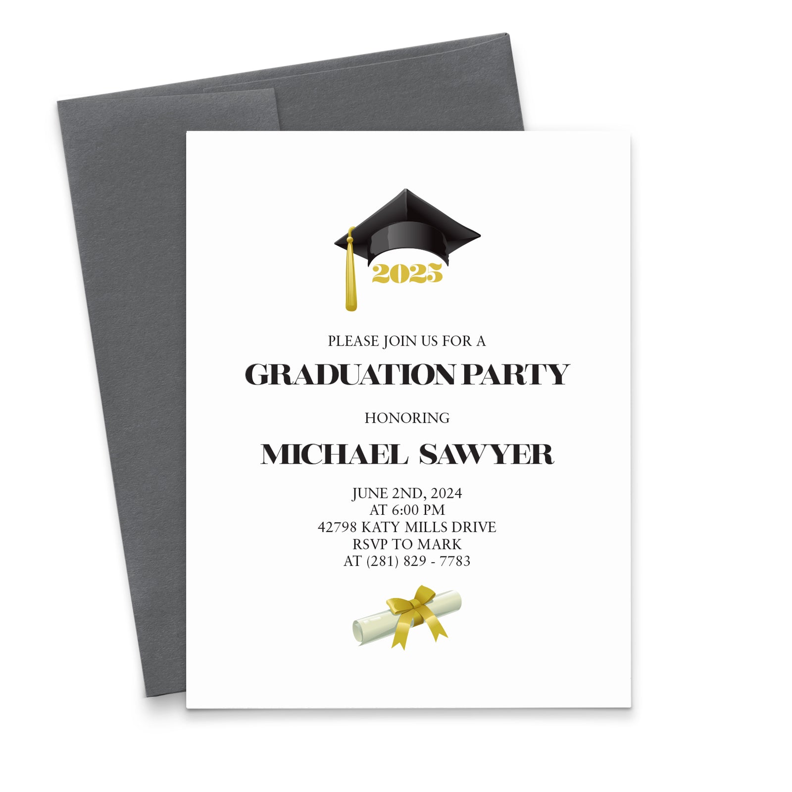 Graduation Cap and Diploma Party Invites Personalized