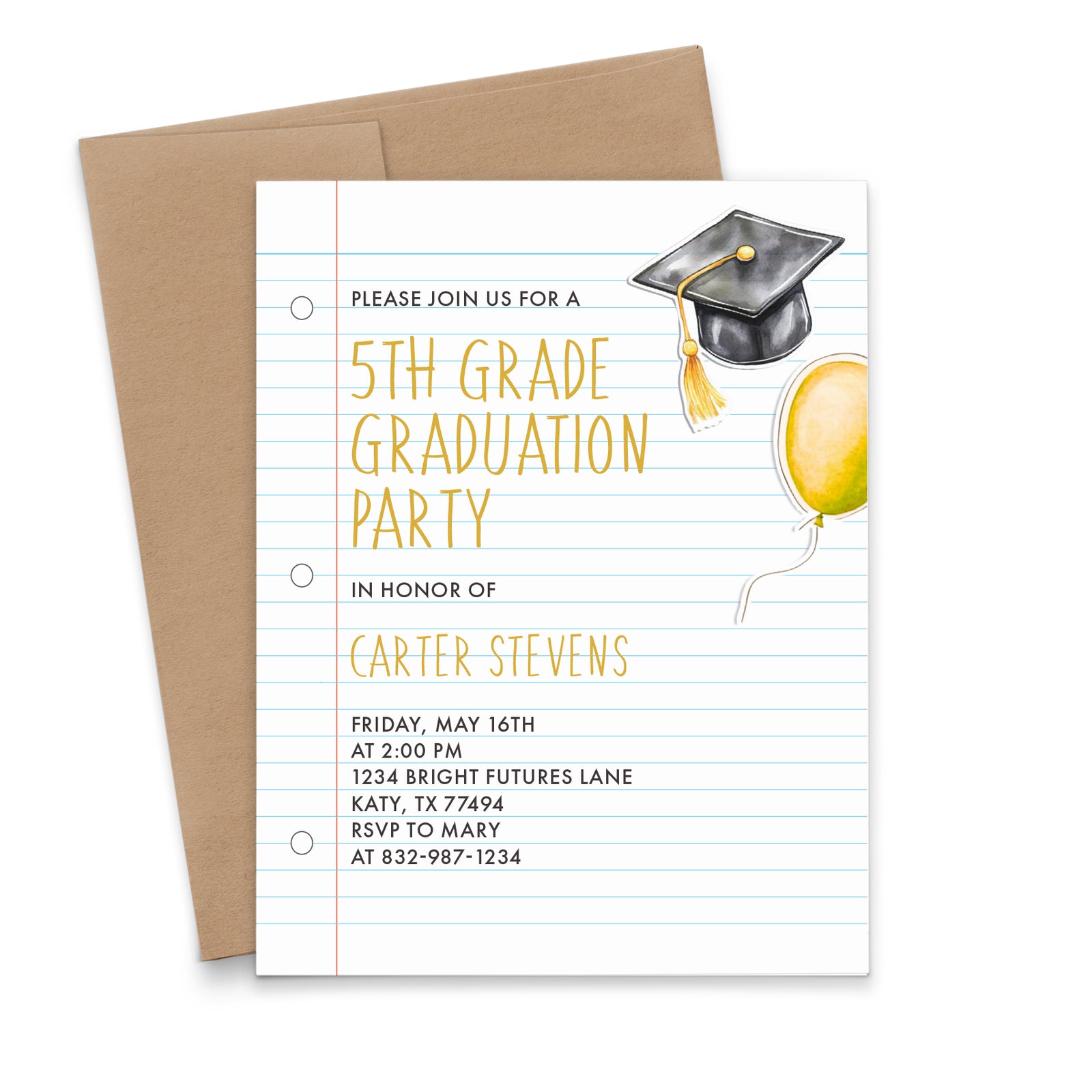 Middle School Graduation Party Invitations With Balloon