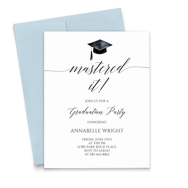 Elegant Masters Degree Graduation Party Invitations - Modern Pink Paper Elegant Masters Degree Graduation Party Invitations - Modern Pink Paper